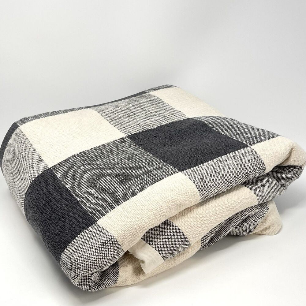 Pottery Barn Cream and charcoal Checkered Duvet Cover